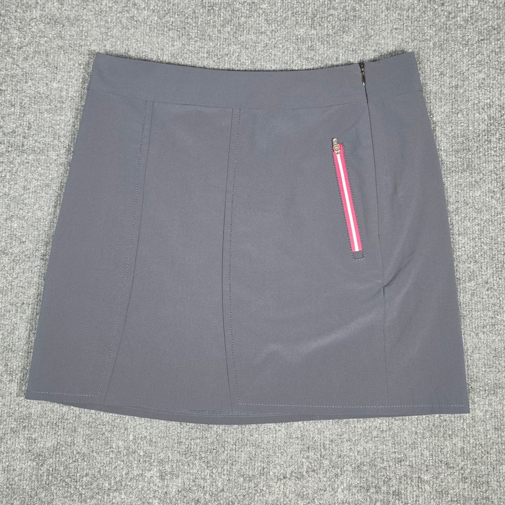 Annika Cutter & Buck Golf Skort Gray Pink Zip Pocket Active Skirt Womens Size 8